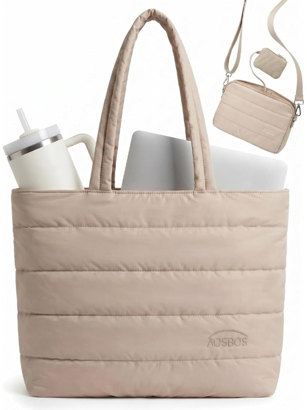 Puffer Tote Bag for Women, 3-Piece Laptop Bag for Work,Travel,Gym